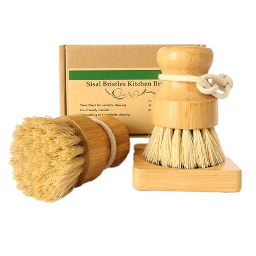 Dish Brush Bamboo - Bamboo Vegetable Brush Set, Natural Bristle