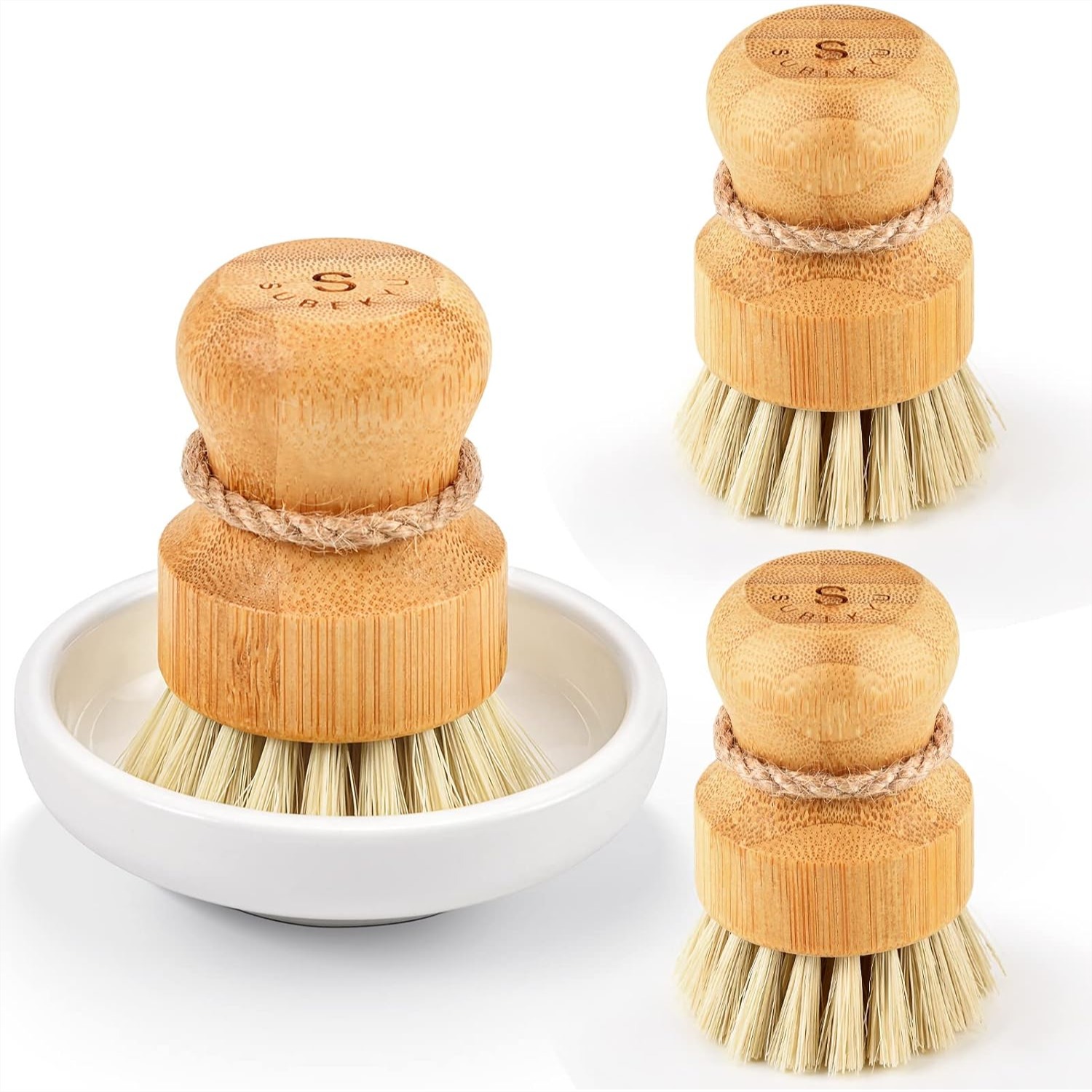 Dish Brush Bamboo - Bamboo Dish Scrub Brushes Set for