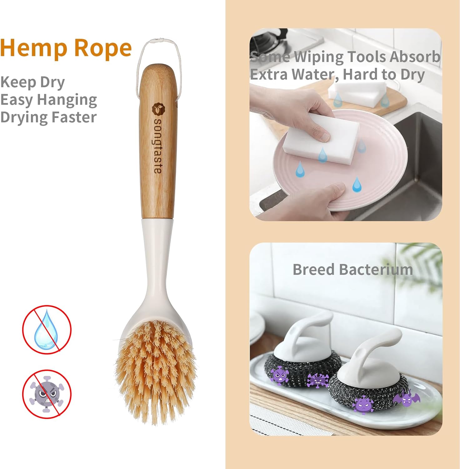 2 Pack Kitchen Dish Brush with – обзор и цена Dish Brush Bamboo