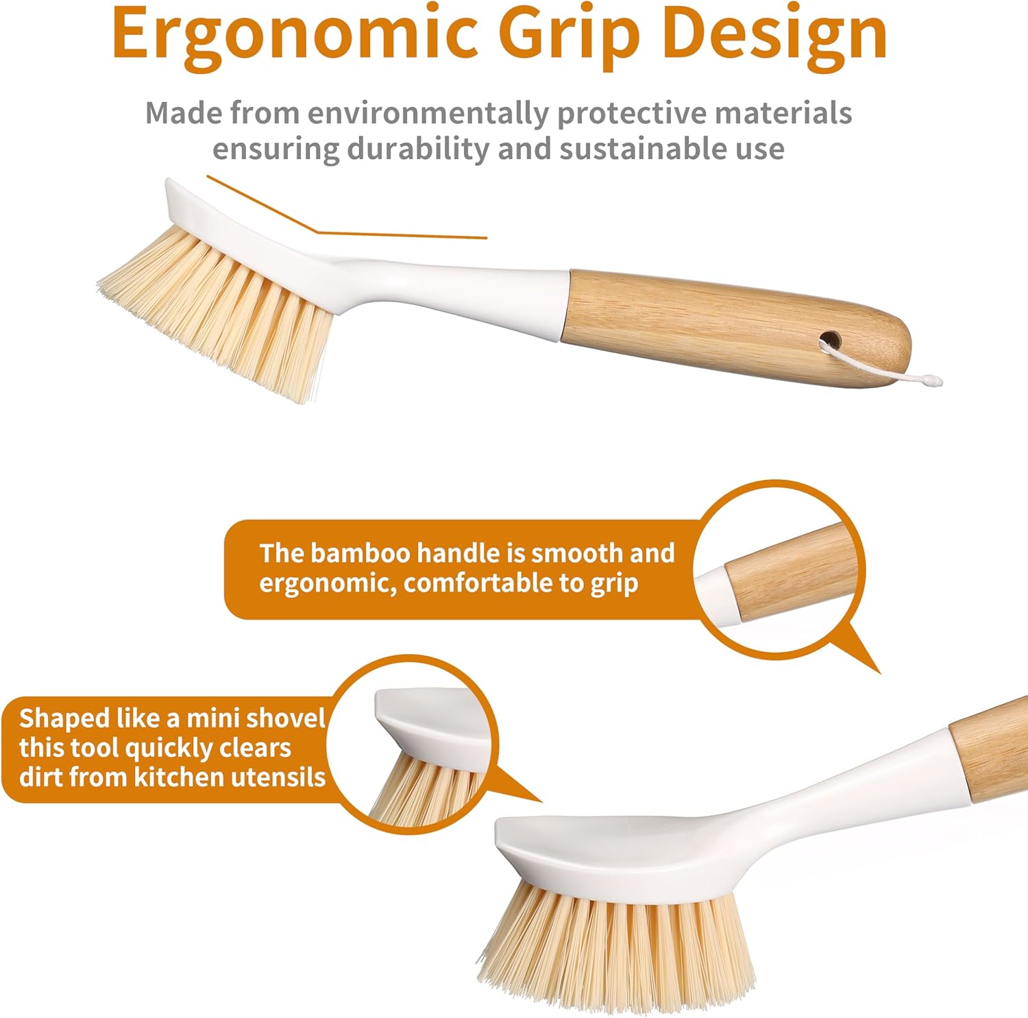 2 Pack Kitchen Dish Brush with – обзор и цена Dish Brush Bamboo